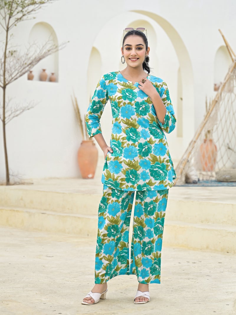 Shifory Blue Cotton Kurti Palazzo Set for Women - Image 1